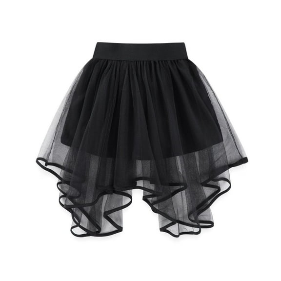 GYRATEDREAM Girls Tulle Skirt Formal High Low Asymmetrical Midi Length Elastic Waist Tutu Layered Puffy Fairy Dance Skirts for 3-4Y Black