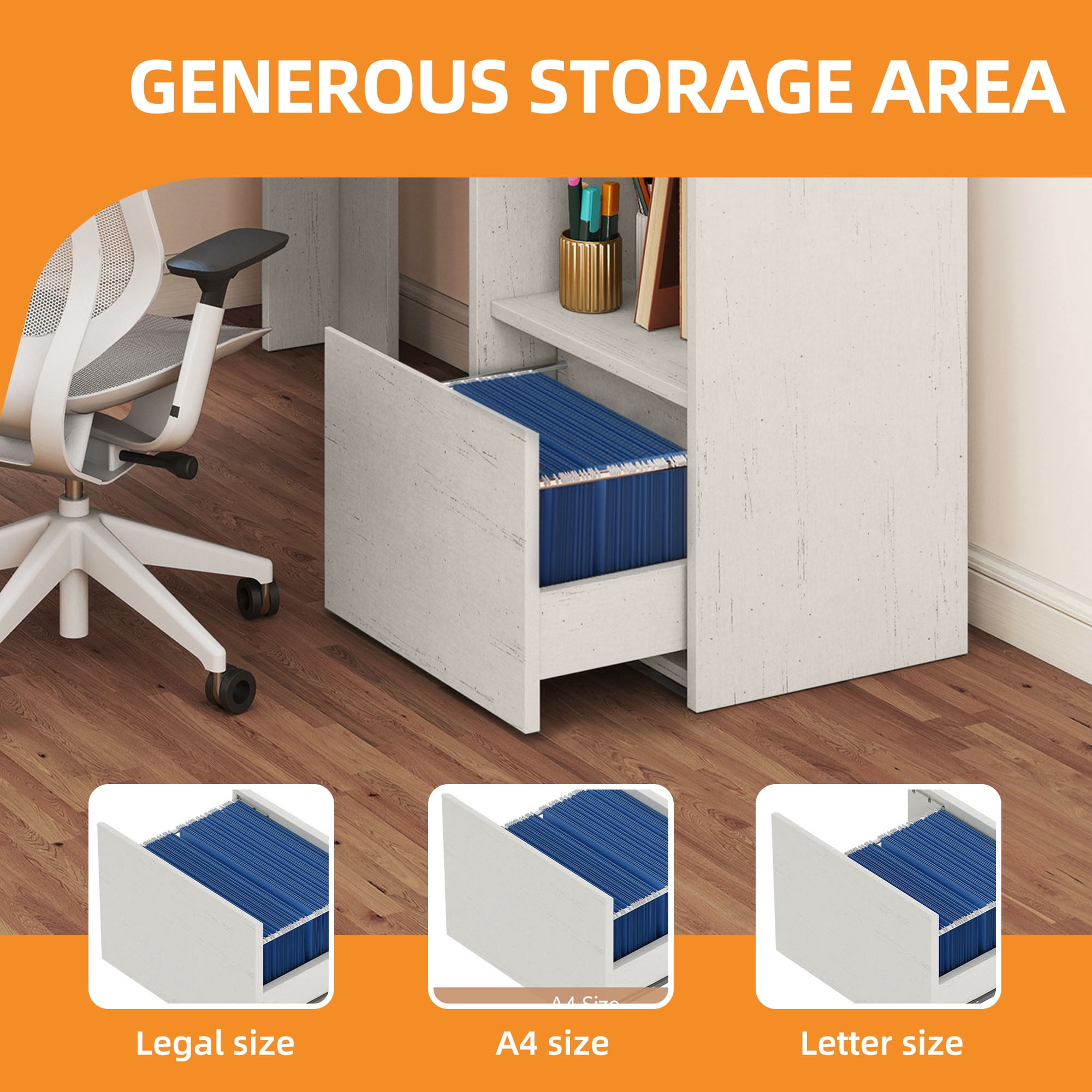 Homiflex L Shaped Desk with File Drawer 59" Modern Corner Computer Desk with Storage L Shape Home Office Desk Executive Desk with Power Outlets Storage Shelves File Cabinet for Working Writing, White
