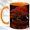 Orange, variant on Red Bonsai Tree Coffee Mug, Moonlit Heron Mug, Ceramic 11 oz