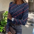 thumbnail image 2 of Women's Casual Fashion Round Neck Independence Day Print Long Sleeve Ribbed Top Dark Blue S, 2 of 6