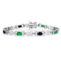 Gem Stone King 925 Sterling Silver Green Nano Emerald and Black Onyx and Lab Grown Diamond Bracelet for Women | 3.21 Cttw | Gemstone May Birthstone | Oval 6X4MM | Length 7.25 inches