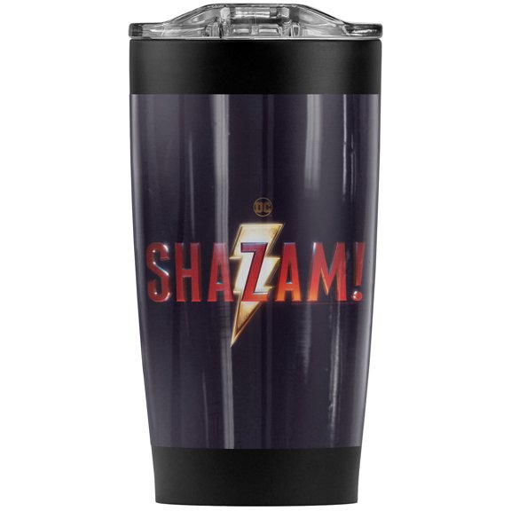 Shazam! Movie Logo Stainless Steel Tumbler 20 oz Coffee Travel Mug/Cup, Vacuum Insulated & Double Wall with Leakproof Sliding Lid | Great for Hot Drinks and Cold Beverages