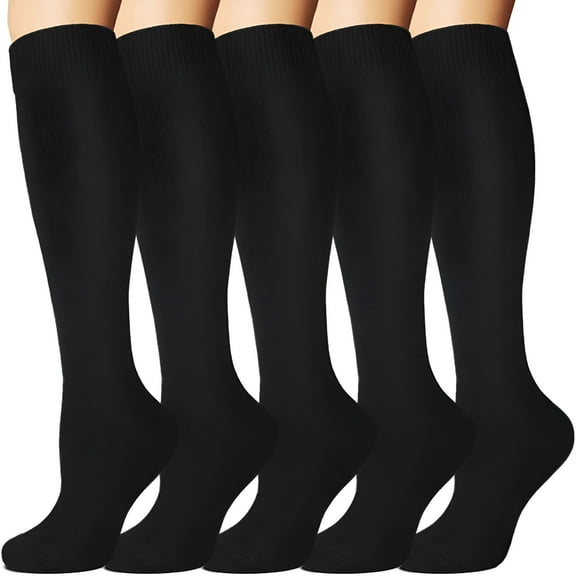 TELOLY 5 Pairs Warm Knee High Socks for Women - Thermal Cotton Socks for Hiking, Work, Winter, Gifts