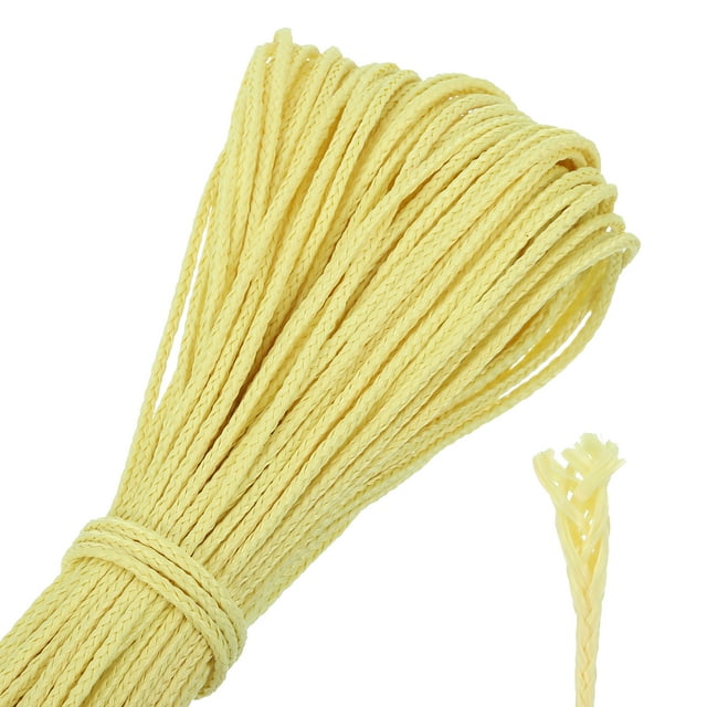 Uxcell 100Ft Braided Paracord Line, 550lb 2mm Diameter Multipurpose Utility Cord Rope Wind Chime String Kite Line Flame Resistant for Camping, Hot Air Balloon, Outdoor Survival, Yellow