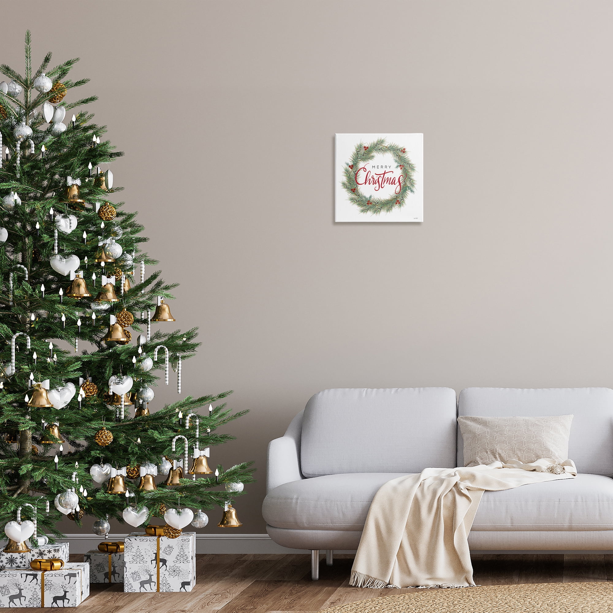 Stupell Industries Traditional Merry Wreath Holiday Painting Gallery Wrapped Canvas Art Prints Wall Art, 17 x 17
