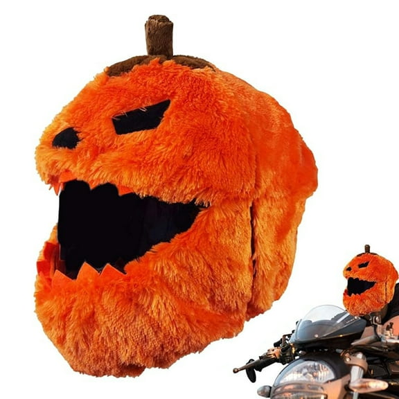 Sioweci Halloween Pumpkin Motorcycle Helmet Cover High Visibility Dustproof Plush Cartoon Pumpkin Head Motorbike Full Helmet Protector Guard Orange