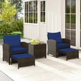 thumbnail image 4 of Costway 5 PCS Patio Rattan Furniture with 2 Wicker Ottomans & Tempered Glass Coffee Table Navy, 4 of 10