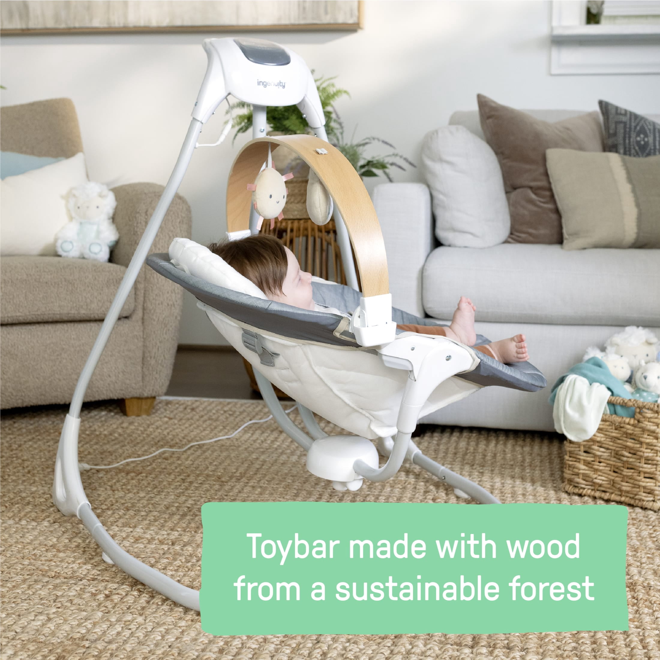 Ingenuity SimpleComfort Soothing Swing Parker, Gray, Ages 0-9 Months