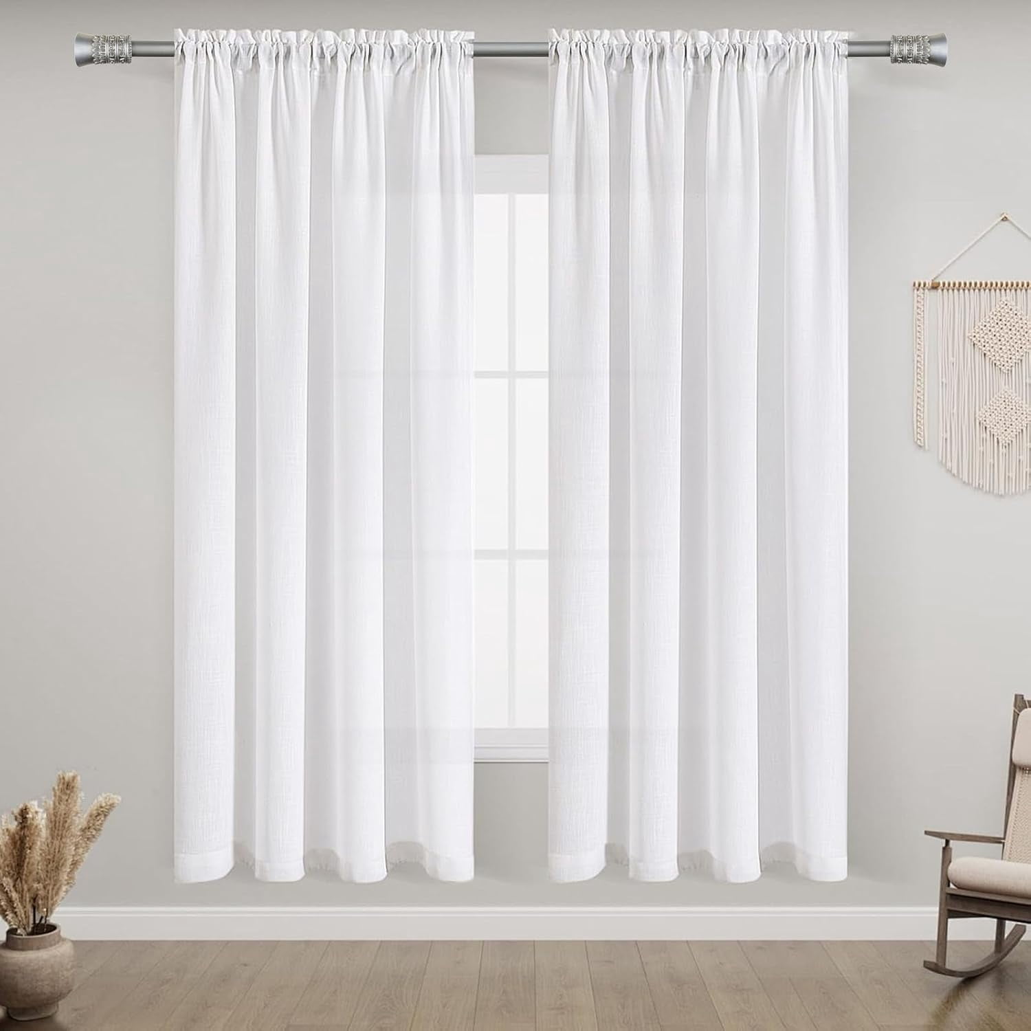 Urbanest Adjustable Single Curtain Rod Set Tribale Finials – 1 - Inch Diameter, With Pewter Rod, 84–120 Inches