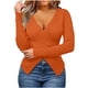 thumbnail image 2 of Puntoco Moda Mujer Cruz Sólido Manga Larga Transpirable Con Cuello En V Camisa Blusa tops Puntoco Puntoco-1500, 2 of 5
