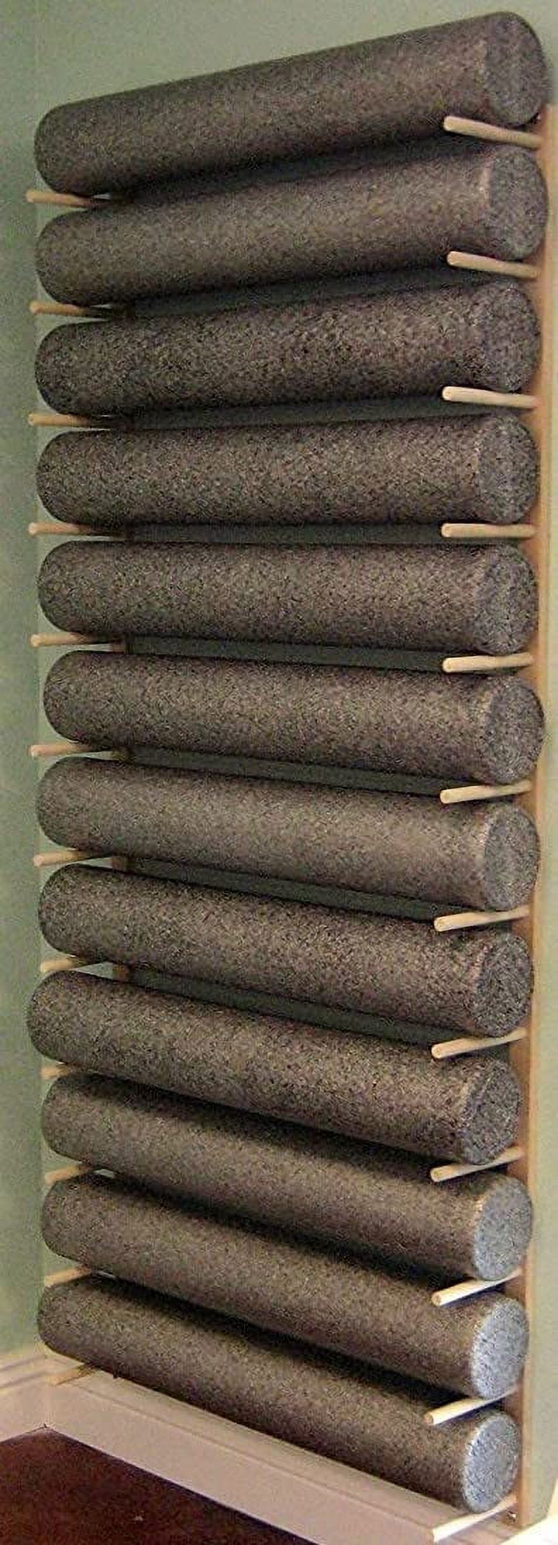 Foam Roller & Yoga Mat Storage Rack. Holds 4, 8, 12 etc. Modular (Sold by The Pairs and no. of Pairs You get Determines no. of mats/Rollers You Hold). Easy Wall Mount. Hardware Included. Black.