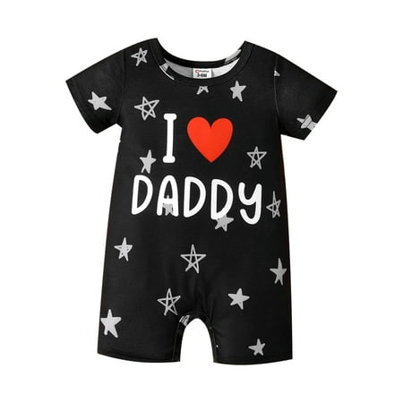 

PatPat Baby Boy/Girl Love Heart and Letter Print All Over Stars Short-sleeve Romper