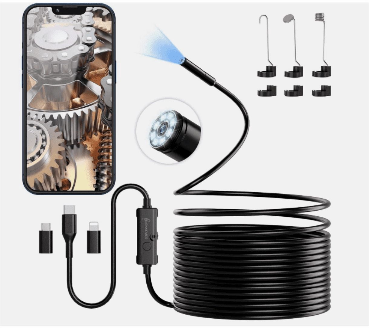 1920P HD Endoscope Camera with Light – 16.4FT Borescope Inspection Camera with 8 LED Lights, Waterproof Snake Camera for Automotive, Plumbing & Home Inspection