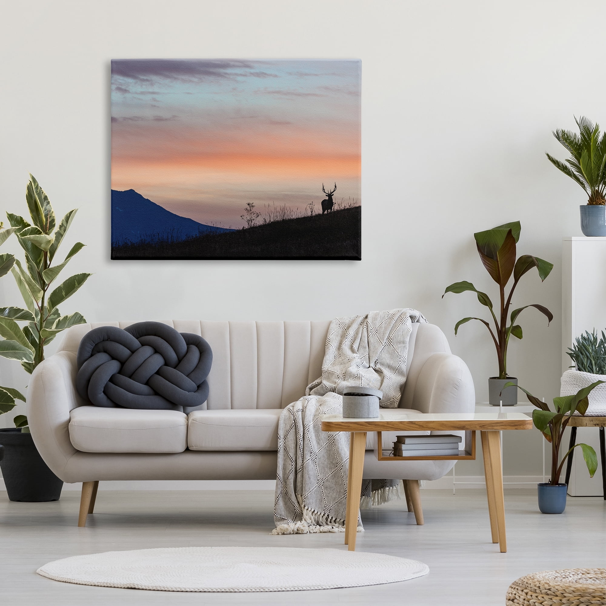 Stupell Industries Mountain Elk Sunset Silhouette Blush Orange Skyline, 36 x 48, Designed by Larry McFerrin