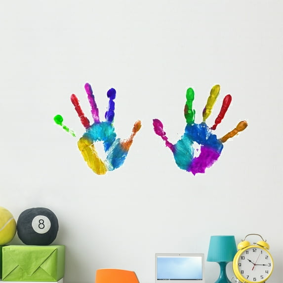 Multicolor Hands Print Wall Decal by Wallmonkeys Peel and Stick Graphic (48 in W x 23 in H) WM122300