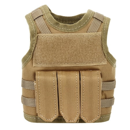 

Nylon Outdoor Multi-function Tactics Beer Bottle Cover Mini Vest Shape DIY Decoration(Khaki)