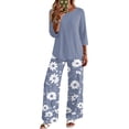 thumbnail image 2 of Two Piece Sets for Women Lounge 3/4 Length Sleeve Womens Tops Graphic Pants Summer Outfits Sky Blue L, 2 of 6