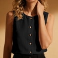 thumbnail image 2 of Fewfanhot Womens Spring Tops Tank Tops Solid Button Crewneck Sleeveless Summer Tops Loose Fit, 2 of 7