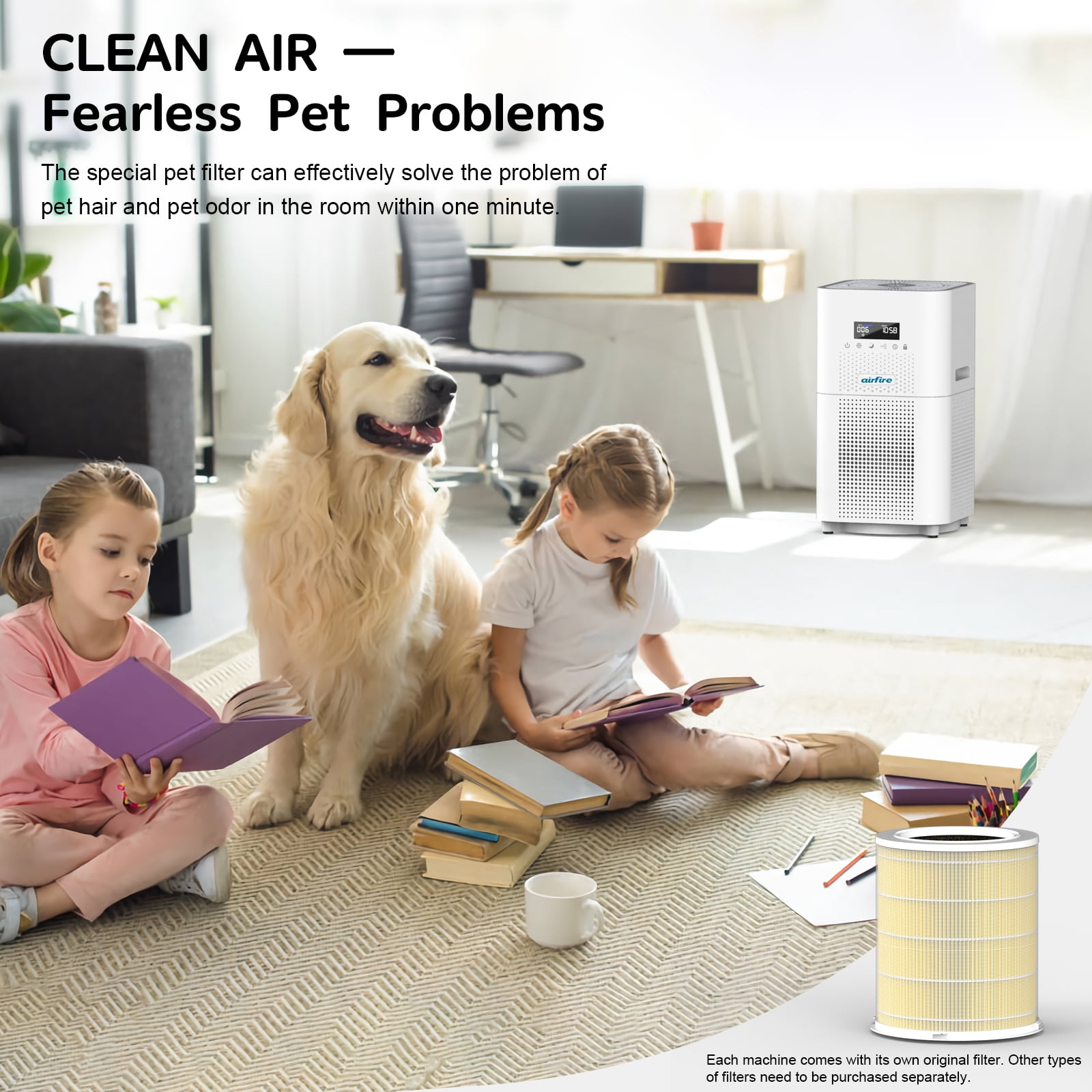 AIRFIRE HEPA Air Purifier for Large Rooms up to 2500 Sq.ft, Air Purifiers for Pet Dander&Odor, Dust, Pollen, Wildfire/Smoke, AP401, White, 2026 New
