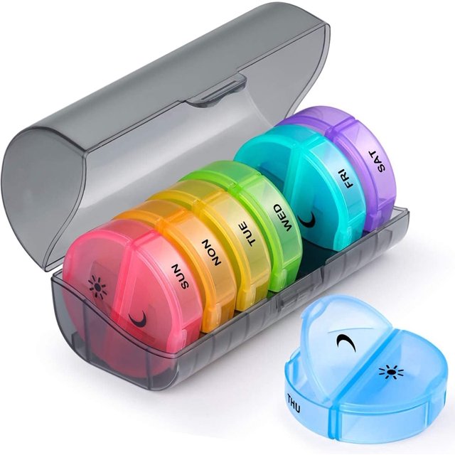 Organizador de pastillas AM PM - Organizador de pastillas semanal de 7 días con 14 compartimentos, organizador de medicamentos para caja de viaje - Diseño a prueba