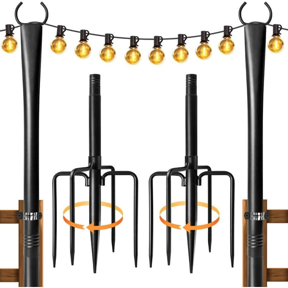 Xwl 4 Pack String Light Poles for Outside, Thickened Metal Christmas Lights Hanger Pole Outdoor with Fork, Lighting Hanging Post Accessories for Patio Decor Garden Backyard Yard Outside Decorations