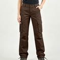 thumbnail image 2 of Women's Cargo Pants, Straight Leg Solid Trousers with Multi Pockets, Casual Long Pants for Work Outdoor Hiking Wear | VerBelle,Coffee 3XL, 2 of 7