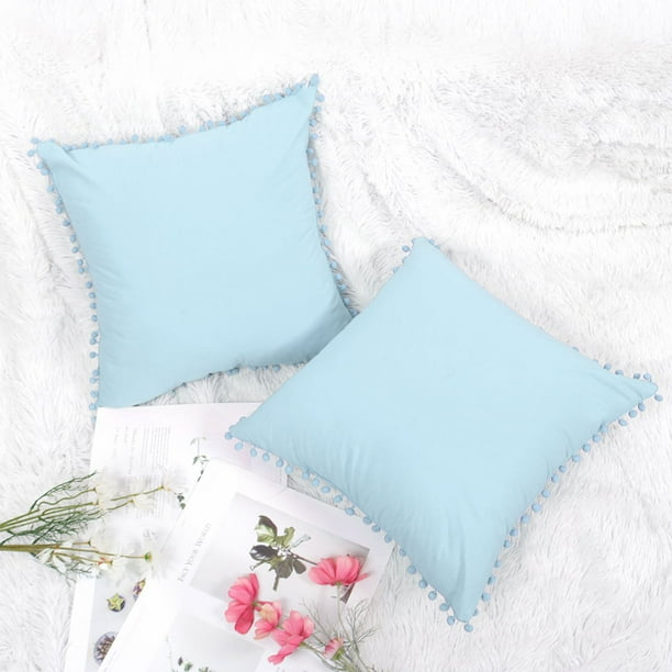 Piccocasa 2pcs Square Polyester Throw Pillow Cover With Pom Poms 18 X18 Blue Walmart Com Walmart Com