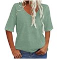 thumbnail image 7 of GEWSEY Womens T Shirts Basic V Neck Tee Loose Fit Casual Short Sleeve Summer Tops (Light Green, XL), 7 of 7