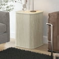 thumbnail image 6 of STYLIVIA 15" Fluted Pedestal Square End Table Modern Wood Design Travertine 21.9" H, 6 of 11