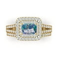 thumbnail image 2 of 3.05ct Brilliant Emerald Cut Blue Moissanite 18K Yellow Gold Halo Solitaire with Accents Engagement Bridal Wedding Ring Band Set size 6.75, 2 of 7