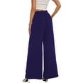 thumbnail image 2 of SWQZVT Pants for Women Casual Wide Leg Dress Pants Comfy Drawstring High Waist Palazzo Pants Loose Lounge Trousers with Pocket, 2 of 7