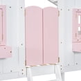 thumbnail image 6 of Twin over Twin House Bunk Bed with Roof,Floor Bunk Bed with Safety Guardrails and Ladder,Bunk Bed Frame with Window,Window Box and Door,Pink+White, 6 of 9