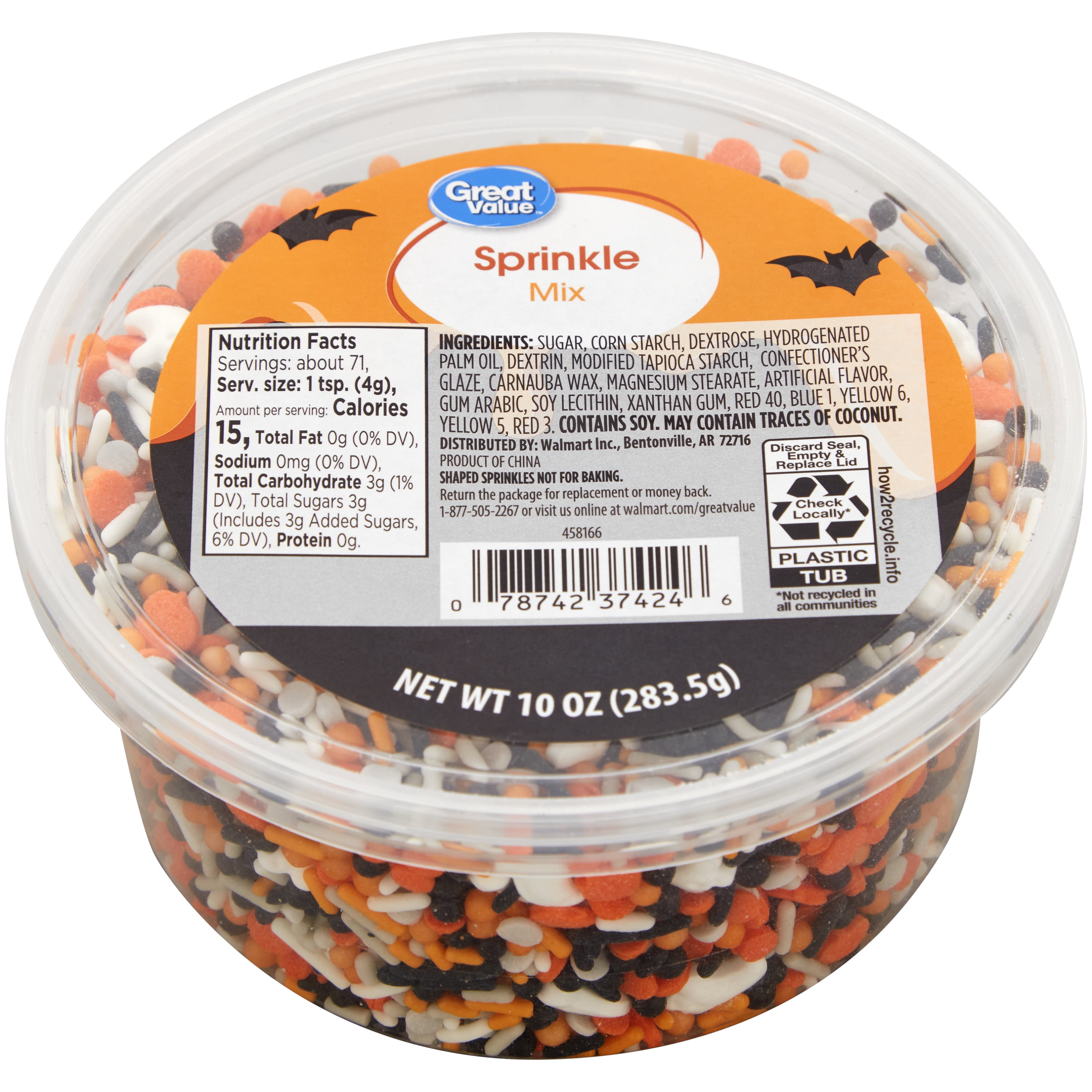 Great Value Halloween Sprinkles Mix, 10 oz. Tub