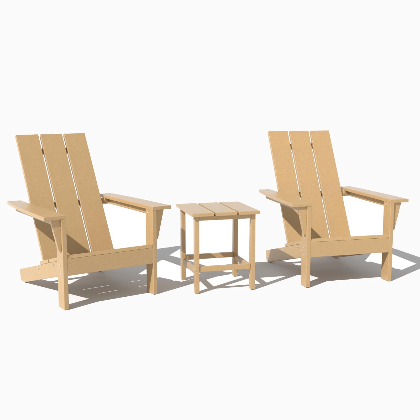 Kullavik Adirondack Chair 3 Piece Set With Table, Heavy All-Weather HDPE.Outdoor Lounge Chair for Patio Deck Garden, Backyard Deck& Lawn Furniture - Looks Exactly Like Real Wood-Sand