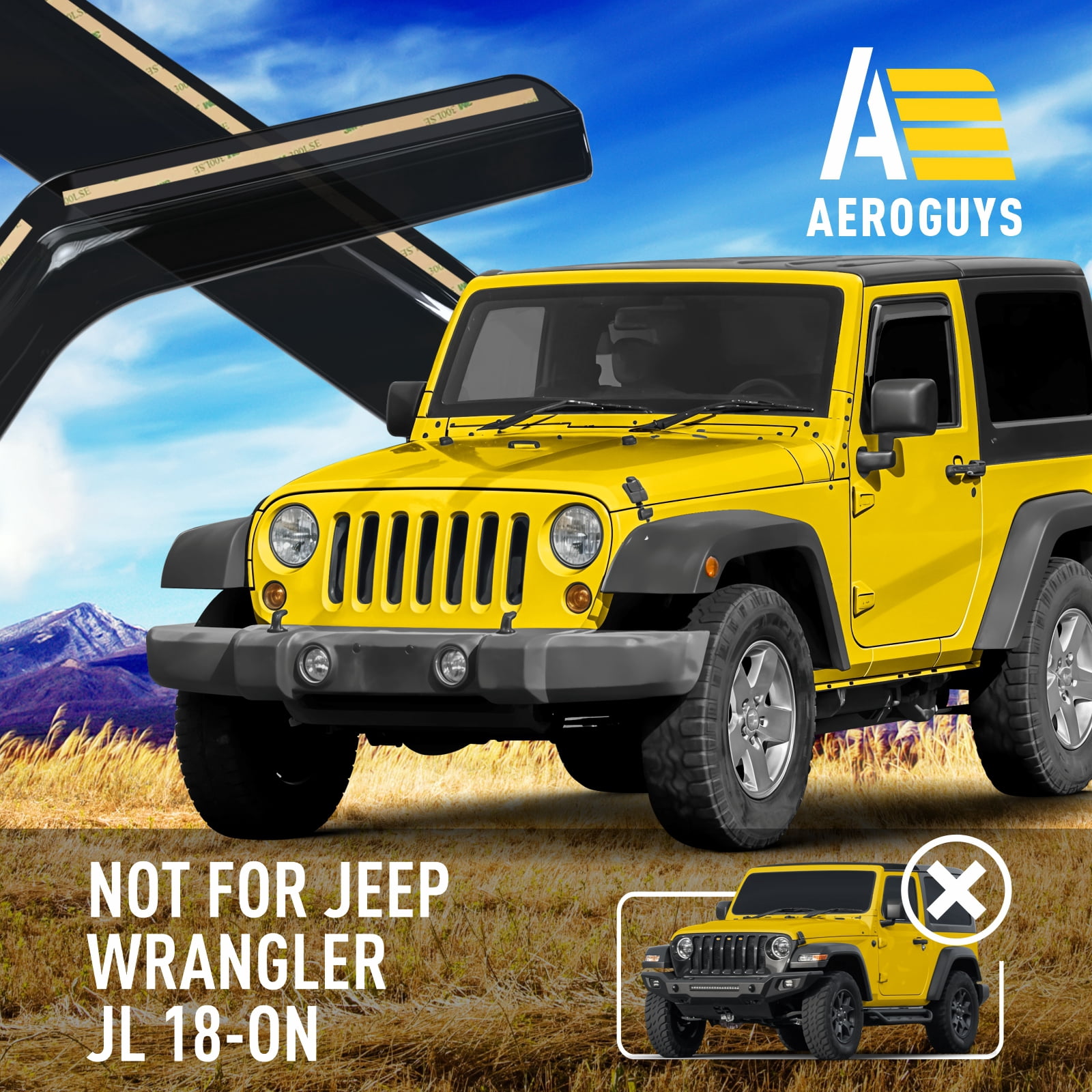 AEROGUYS In-Channel Window Deflectors Extra Durable Window Visors Rain Guards Fit for Jeep Wrangler JK 2-door 2007-2018, Sun Visors, Wind Vent Visors, Truck Accessories- 2pcs. AG0160