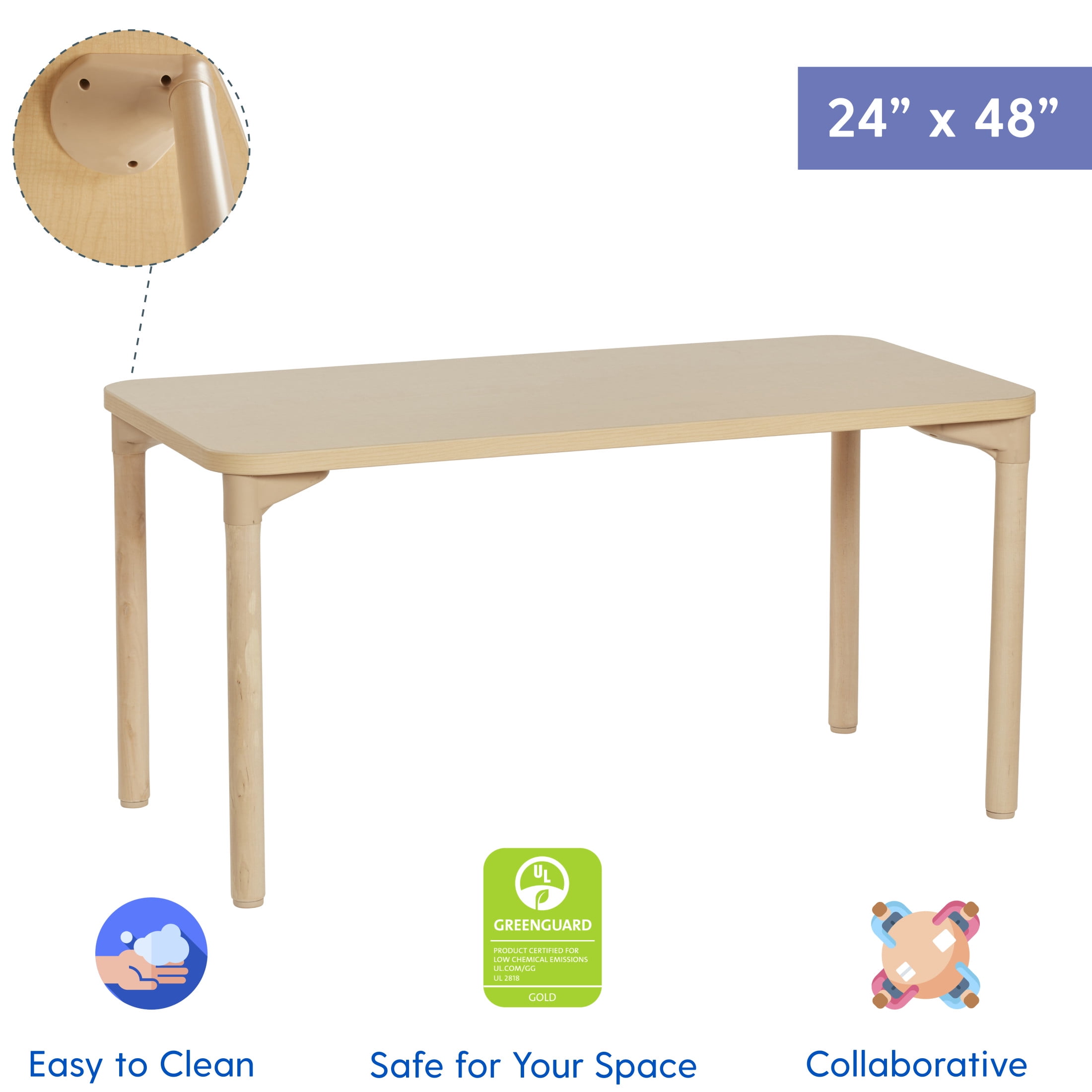 Factory Direct Partners Rectangle Kids All-Purpose Activity Table with 22" Wood Legs, Maple, 24" x 48"