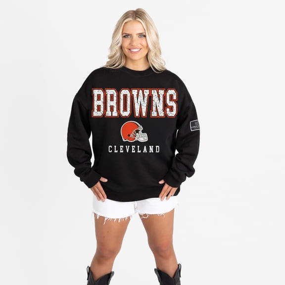 Women's Gameday Couture Black Cleveland Browns Oversized Level Up Black Label Premium Fleece Sweatshirt
