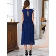 thumbnail image 4 of DARING DIVA Lace Boat Neck Vintage Cocktail Midi Dress L Dark Blue, 4 of 6