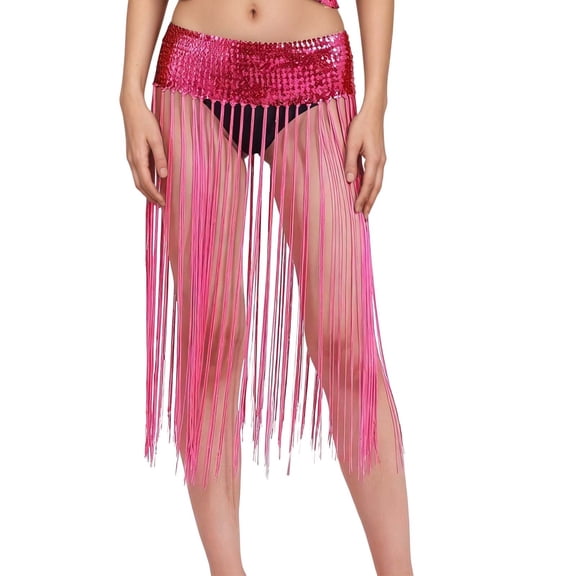 Daznico Dance Waist Skirt with Fringe Tassel Belt for Latin Belly Dance Practice Performance ,Mardi Gras Clothing,Mardi Gras Skirt,One Size