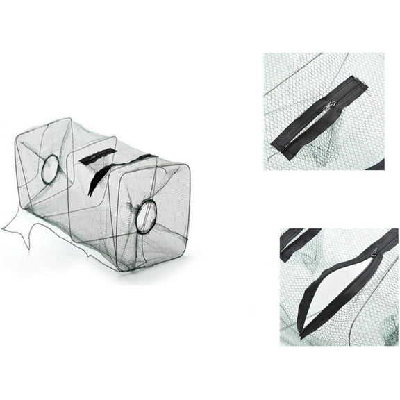 Foldable Collapsible Fishing Trap Net - Portable Minnow, Shrimp & Crawfish Catcher with Zipper Access