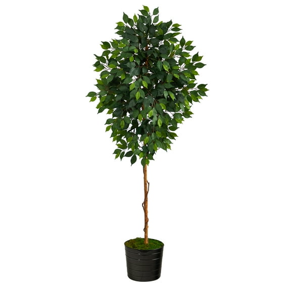Nearly Natural 74" Ficus Artificial Tree in Black Tin Planter