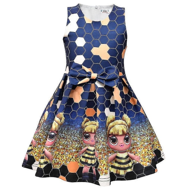 Vestido de pajarita Vestidos de niña Impresión digital Muñeca de ojos grandes Ropa diaria para niños -8169522682278 140cm