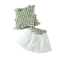 thumbnail image 2 of YHAJDS Girls Plaid Sleeveless Top and Bow Skirt Set 2 Piece Summer Dress Wear, 2 of 5