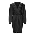 thumbnail image 4 of OSOLU Women Dresses Ladies Wedding Guest Dress Ruched Front Batwing Sleeve Spring Summer Autumn Elegant Solid Color Waist V-Neck Dress Breathable Hawaiian Flowy Sundress, 4 of 8