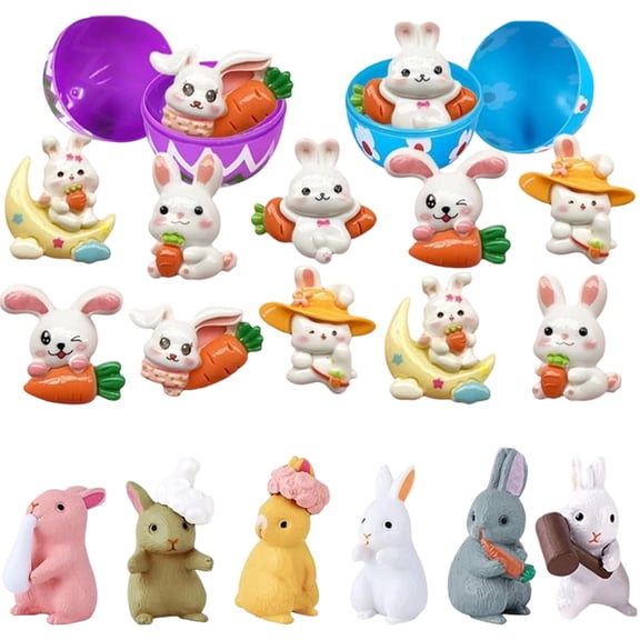Filled Easter Eggs with Mini Bunny Toys, Pack of 12 – Plastic Easter Eggs for Egg Hunts, Basket Stuffers, Party Favors and Easter Gifts