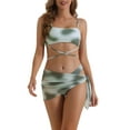 thumbnail image 1 of Bañadores de bikini de 3 piezas con tirantes ajustables para mujer, parte inferior triangular con falda de malla, color gris grande, 1 of 5