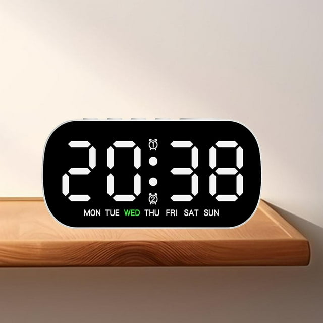 Reloj despertador Digital, reloj de escritorio con visualización de fecha y semana, reloj calendario de brillo ajustable de 5 niveles para estante de dormitorio, hogar y dormitorio