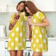 thumbnail image 4 of Fotbe Yellow And White Polka Dot Bata de Dormir para Mujer con Estampado, Camisón de Algodón de Manga Corta, Ropa de Dormir Casual, 4 of 6