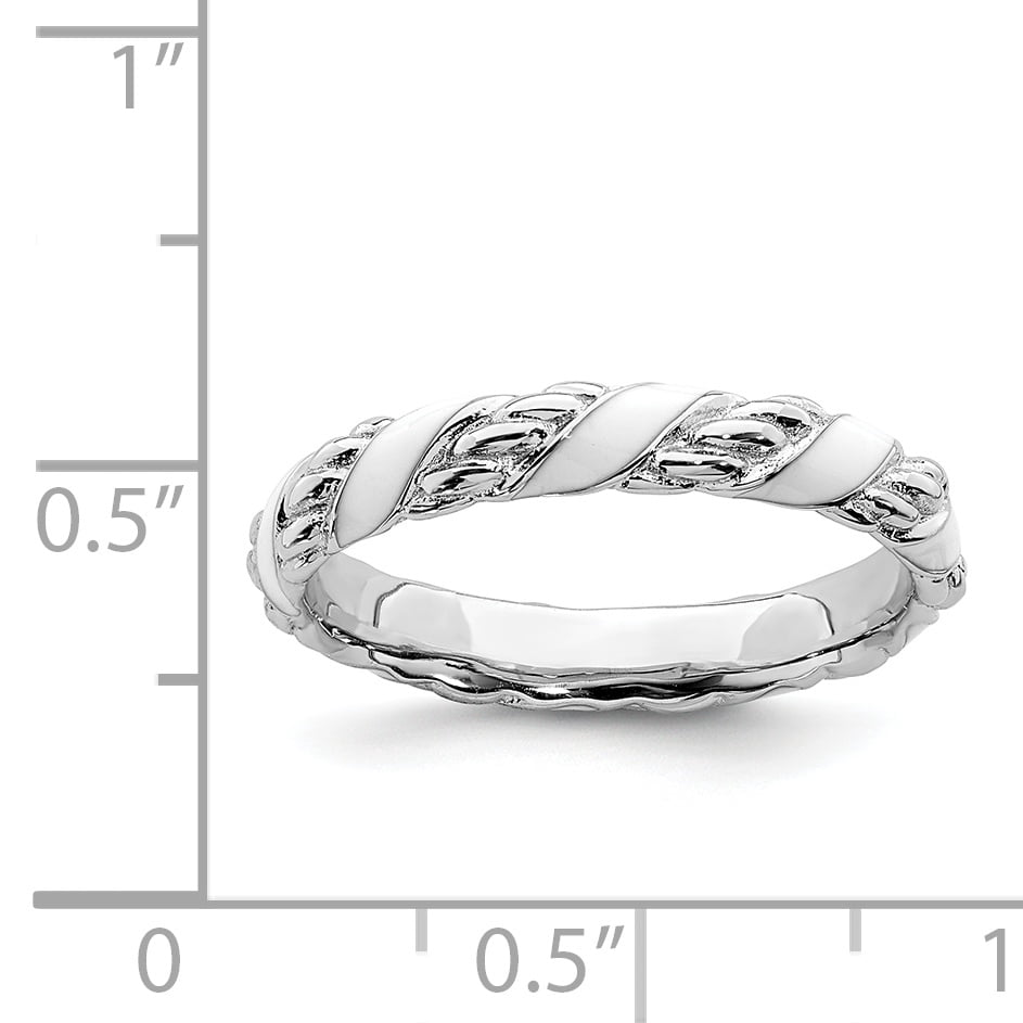 Sterling Silver Polished White Enameled Ring