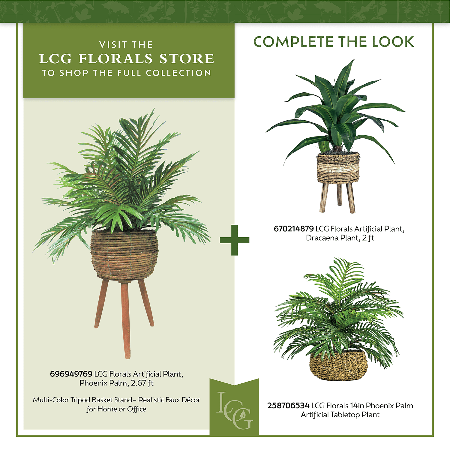 LCG Florals Artificial Plant, Phoenix Palm, 2.5 ft, Basket Stand, Weighs approx. 6 lbs.